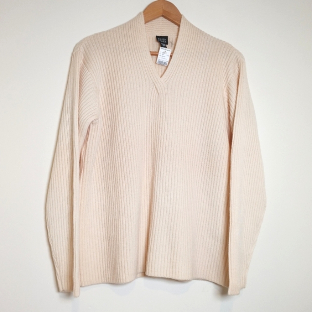 NWT Eileen Fisher Merino Wool Ribbed Knit V-Neck Pullover Sweater